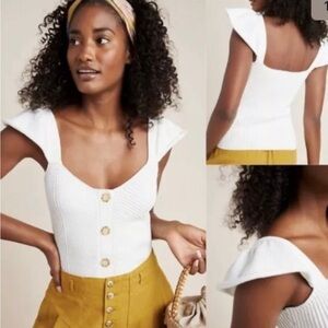 Anthropologie White Button-Down knit top